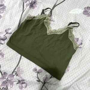 Wild Fable Green Lace Trim Seamless Tank Top